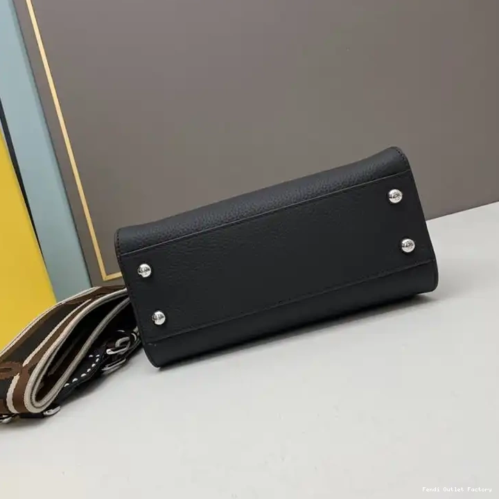 Vintage HOT Peekaboo In Stitching Fendi Black Leather Iconic Mini Calf Bag 0622